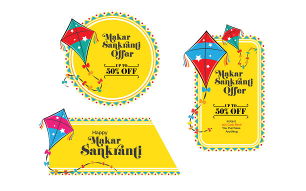 makar sankranti angebot banner design-layout-vorlage festgelegt - traditionelles festival stock-grafiken, -clipart, -cartoons und -symbole