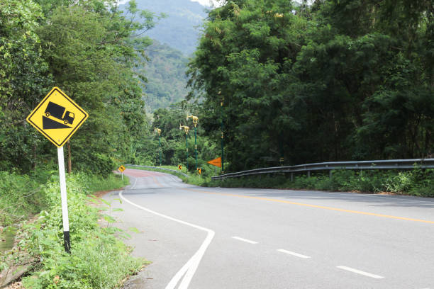 istock Road slope warning sign,Signs down mountain 1090357764
