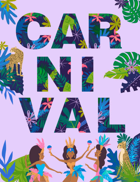 ilustrações de stock, clip art, desenhos animados e ícones de mardi gras carnival poster template with brazilian samba dancer. - samba dancing rio de janeiro carnival brazilian