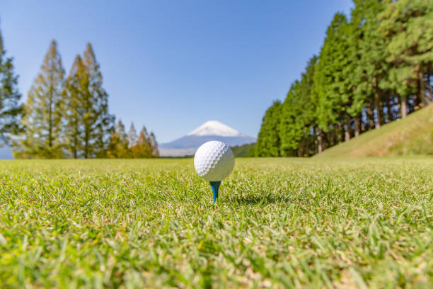 ゴルフ ボールと富士山 - tee box ストックフォトと画像