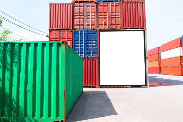 Container shipping for Logistic Import Export business and Industrial . empty white billboard .Blank space for text and images.
