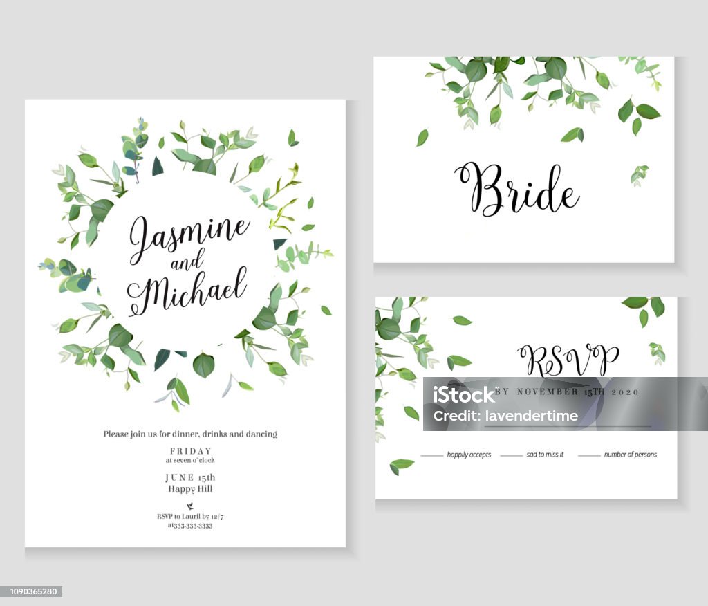 Herbal minimalistic vector frames. Herbal minimalistic vector frames. Hand painted plants, branches, leaves on white background. Greenery wedding simple invitation. Watercolor style cards. All elements are isolated and editable Leaf stock vector