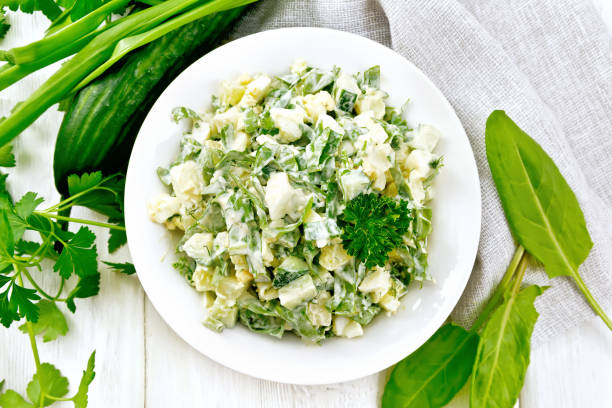 istock Salad with potatoes and sorrel on light board top 1090372698