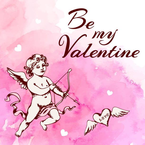 vintage-valentine-karte mit amor - blob heart shape romance love stock-grafiken, -clipart, -cartoons und -symbole