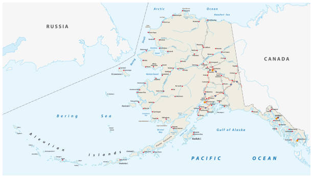 vektor-straßenkarte von nordamerikanischen bundesstaat alaska, vereinigte staaten von amerika - alaska stock-grafiken, -clipart, -cartoons und -symbole