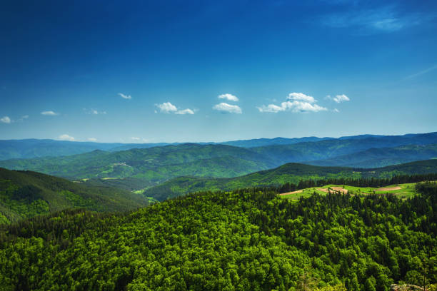 istock Beautiful mountain landscape, with mountain peaks covered with forest and a cloudy sky. Bulgarian mountains, Europe 1090381910