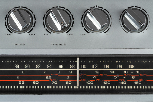 1980s Silver retro radio boom box on white background.