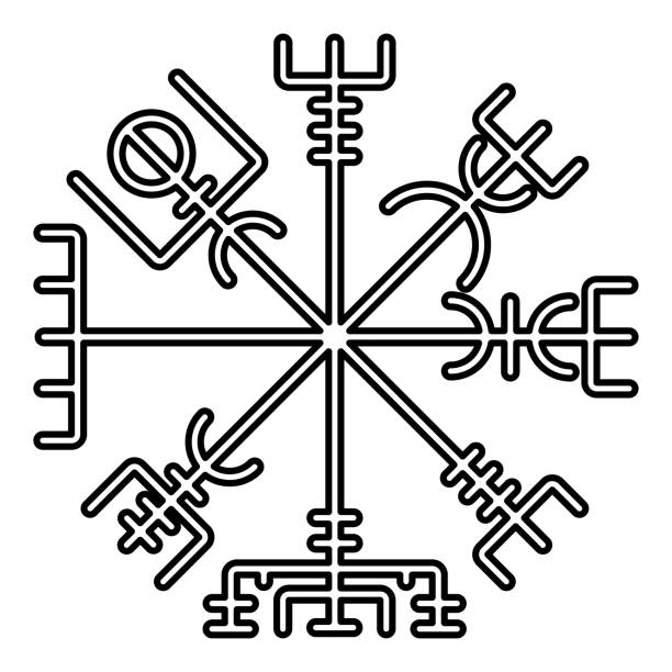 Vegvisir runic compass galdrastav Navigation compass symbol icon black color vector illustration flat style image Vegvisir runic compass galdrastav Navigation compass symbol icon black color vector illustration flat style simple image celtic dragon tattoo stock illustrations