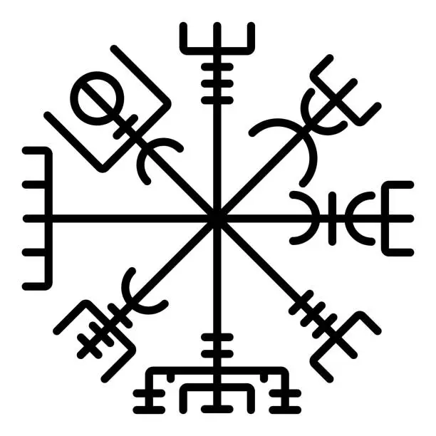 Vector illustration of Vegvisir runic compass galdrastav Navigation compass symbol icon black color vector illustration flat style image