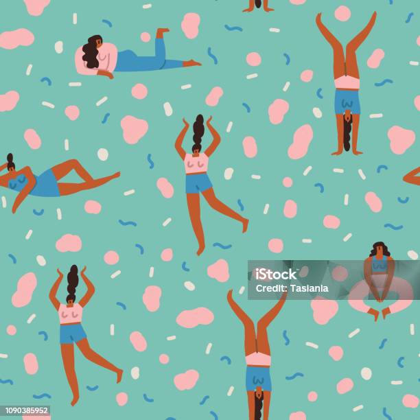 Body Positive With Various Of Young Women Characters In Different Poses Seamless Pattern In Vector Stock Illustration - Download Image Now