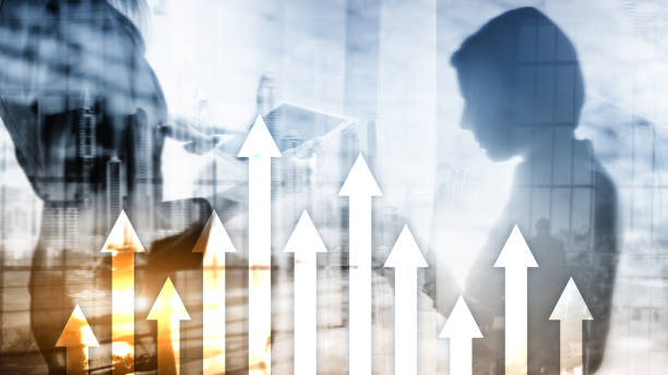 istock Up arrow graph on skyscraper background. Invesment and financial growth concept 1090388880