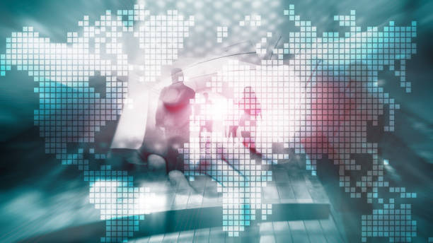 istock Double exposure world map on skyscraper background. Communication and global business concept. 1090389198