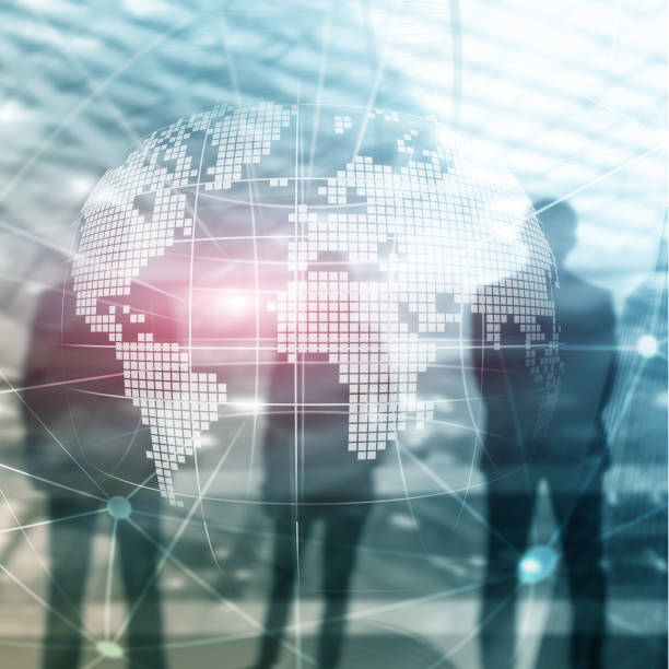 istock 3D Earth hologram on blurred background.Global business and communication concept. 1090389260