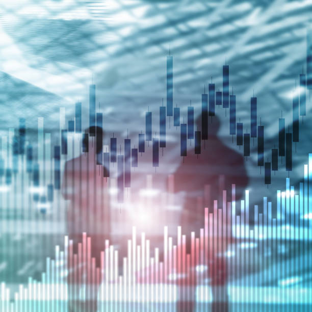 istock Stock trading candlestick chart and diagrams on blurred office center background. 1090389598