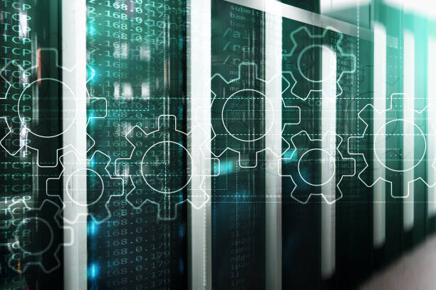 istock Gears mechanism, digital transformation, data integration and digital technology concept. 1090389626