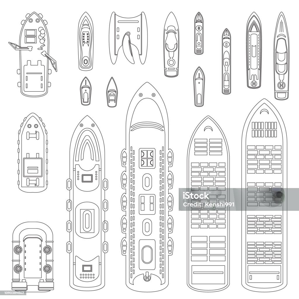 Ships Top View Thin Line Set Vector Stock Illustration - Download ...