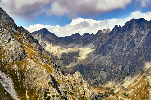 Beautiful panoramic view of the High Tatras mountains in the early autumn, Slovakia.