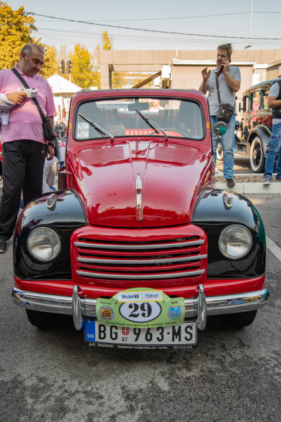 Old italian car Fiat 500c Topolino. Belgrade, Serbia-October 13, 2018: An oldtimer exhibition in the parking lot in front of the Rakovica Municipality in Belgrade, Serbia. Old italian car Fiat 500c Topolino. fiat 500 topolino stock pictures, royalty-free photos & images