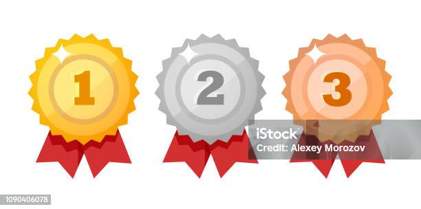 Medal Icon Set Isolated On White Competition Awards Flat Style Vector Design Elements Stock Illustration - Download Image Now