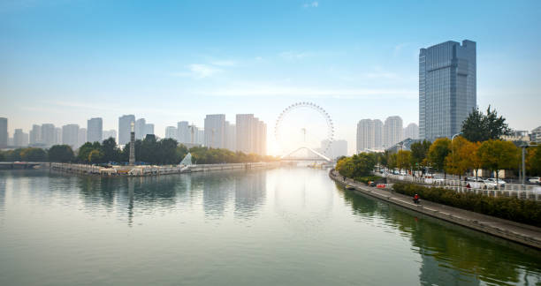 Beautiful City Nightscape, Tianjin, China Urban Scenery of Tianjin, China grand canal china stock pictures, royalty-free photos & images