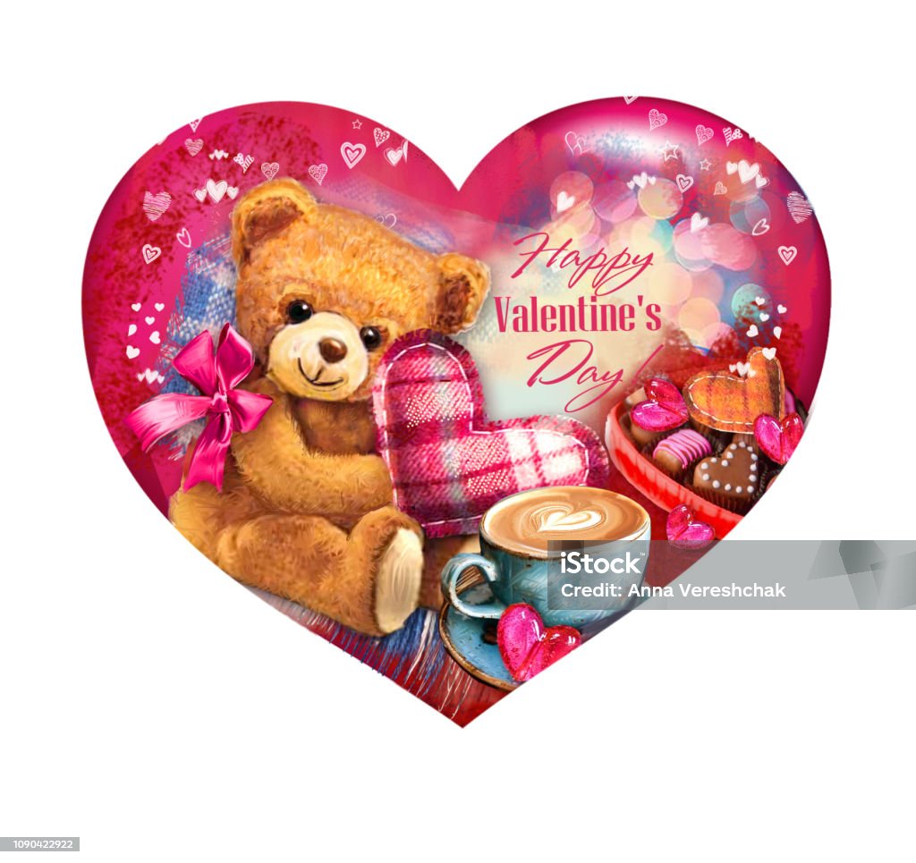 Happy Valentines Day Card Love Heart Cute Teddy Bear Stock ...