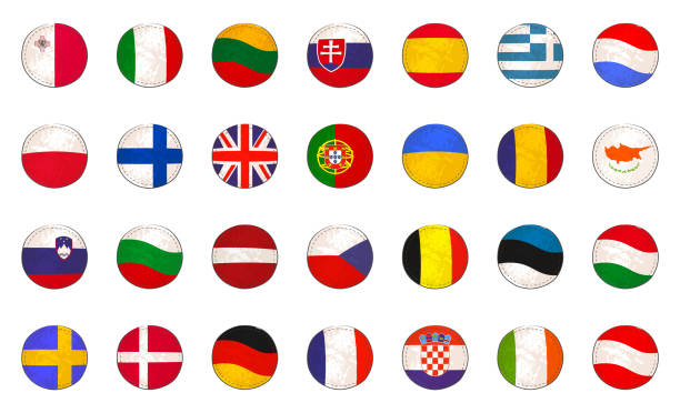バッジとして作られた eu のフラグと設定します。 - flag greece european union flag coat of arms点のイラスト素材／クリップアート素材／マンガ素材／アイコン素材