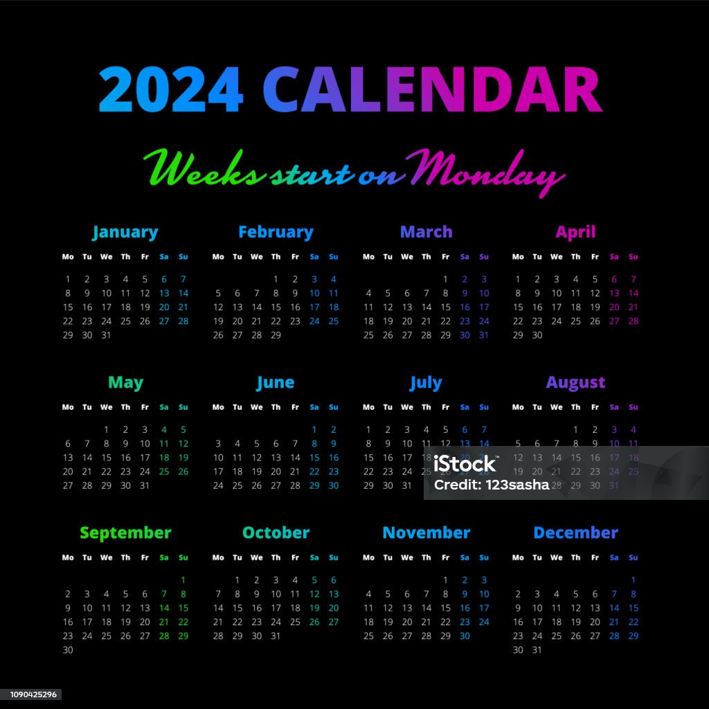 Calendario 2024 arte vettoriale, icone e grafica per il download gratuito