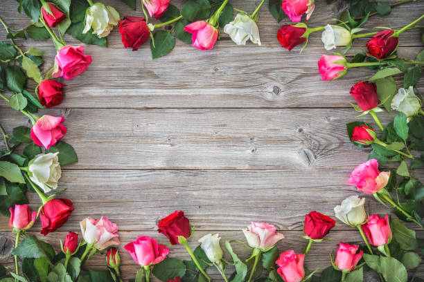istock Roses on wooden board. 1090425398