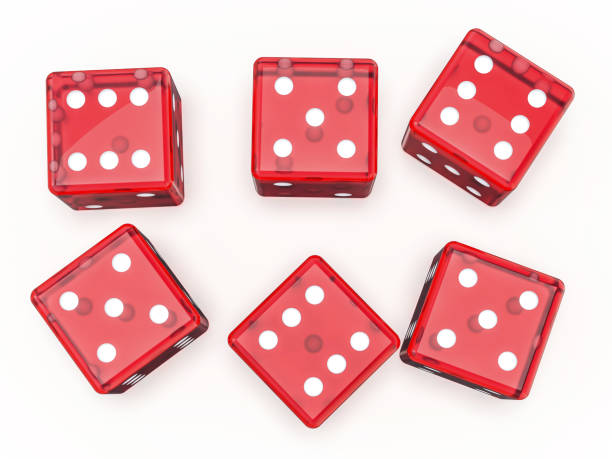 istock Red glass playing dice isolated on white background. 3D 1090428300
