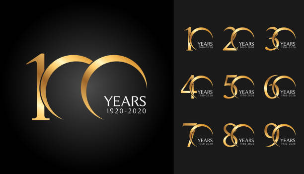 ilustrações de stock, clip art, desenhos animados e ícones de set of anniversary badges. golden anniversary celebration emblem design for company profile, booklet, leaflet, magazine, brochure poster, web, invitation or greeting card. - 50