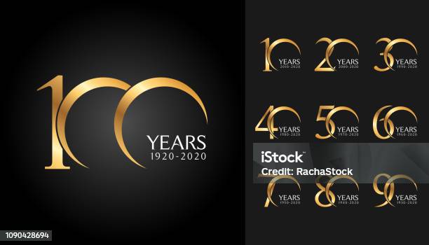 Set Of Anniversary Badges Golden Anniversary Celebration Emblem Design For Company Profile Booklet Leaflet Magazine Brochure Poster Web Invitation Or Greeting Card Stock Illustration - Download Image Now