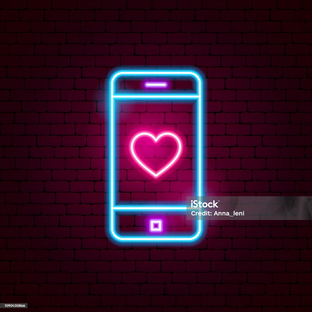 Love Mobile Neon Sign Love Mobile Neon Sign. Vector Illustration of Romance Promotion. Neon Lighting stock vector