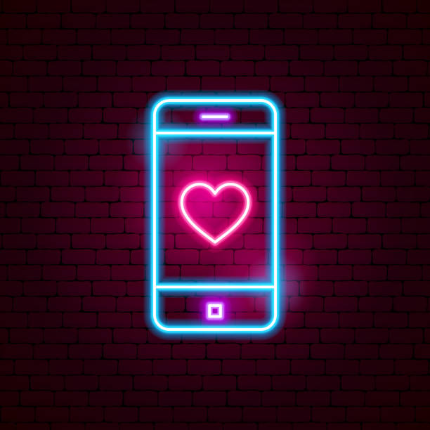 Love Mobile Neon Sign Stock Download Image Now - Lighting, Telephone, Mobile Phone -