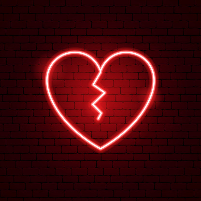 Broken Heart Neon Sign. Vector Illustration of Love Promotion.