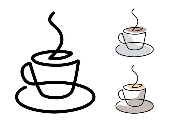 kaffee tasse - volllinie - kaffeetasse stock-grafiken, -clipart, -cartoons und -symbole