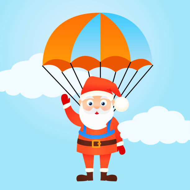 istock Funny cartoon parachute Santa Claus 1090443006