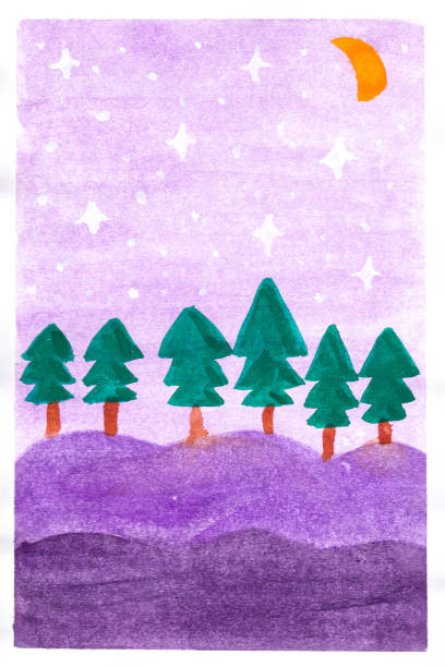 istock Hand draw watercolor of night scene and tree illustration 1090451992