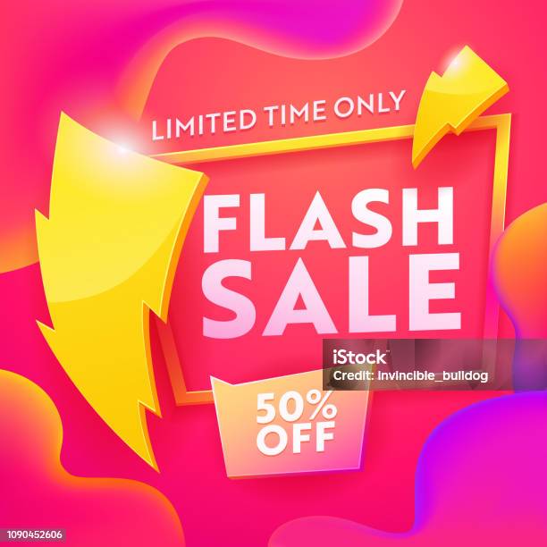 Flash Sale Advertising Modern Banner Business Ecommerce Discount Promotion Gradient Template Lightning Sign On Marketing Shopping Coupon Poster Design Vector Illustration Stock Illustration - Download Image Now