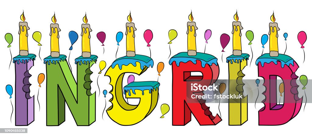 Ilustración de Ingrid Mujer Nombre Mordido Colorido 3d Letras Pastel De Cumpleaños Con Velas Y Globos y más Vectores Libres de Derechos de Alimentos con una mordida - iStock Ilustración de Ingrid Mujer Nombre Mordido Colorido 3d Letras Pastel De Cumpleaños Con Velas Y Globos y más Vectores Libres de Derechos de Alimentos con una mordida - iStock