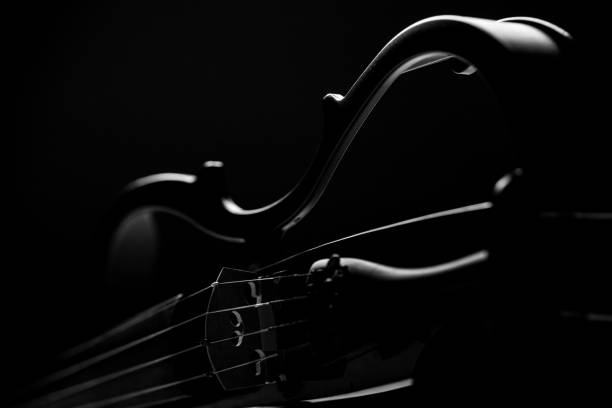 istock The electronic violin lies on a black background. Music theme 1090455396