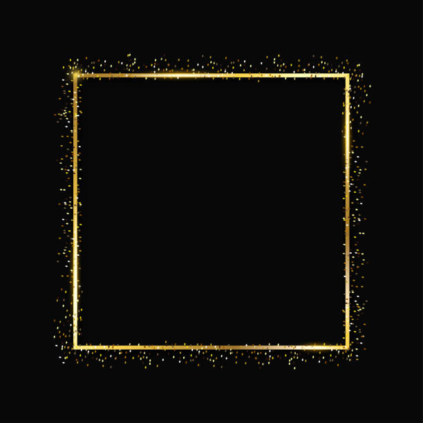 istock Golden luxury shiny glowing vintage frame with shadows and gold dust. Isolated on black background gold border decoration – stock vector 1090458050