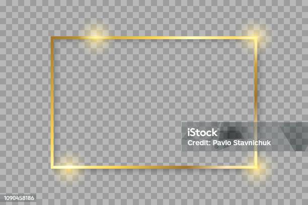 Golden Luxury Shiny Glowing Vintage Frame With Shadows Isolated On Transparent Background Gold Border Decoration Stock Vector Stock Illustration - Download Image Now