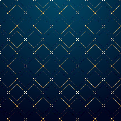 Abstract geometric squares gold dash line pattern on dark blue background luxury style. Vector illustration