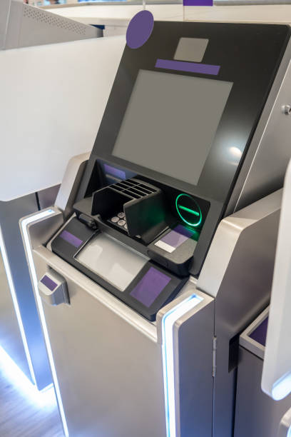 istock Purple ATM machines. The station automatic machines with LED light 1090465946