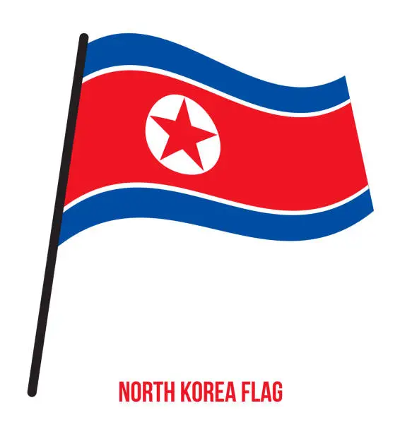 Vector illustration of North Korea Flag Waving Vector Illustration on White Background. North Korea National Flag.