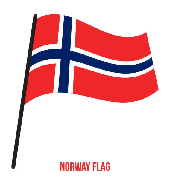 Vector illustration of Norway Flag Waving Vector Illustration on White Background. Norway National Flag