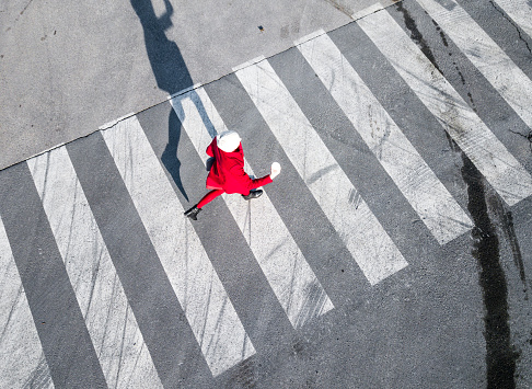 Top view of a pedestrian crosswalk