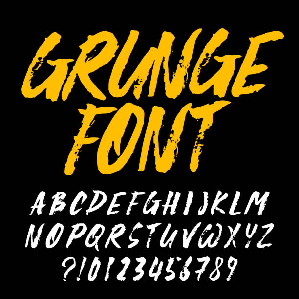 Grunge alphabet font. Uppercase brush stroke letters and numbers. Grunge alphabet font. Uppercase brush stroke letters and numbers. Stock vector typescript. brush stroke alphabet stock illustrations