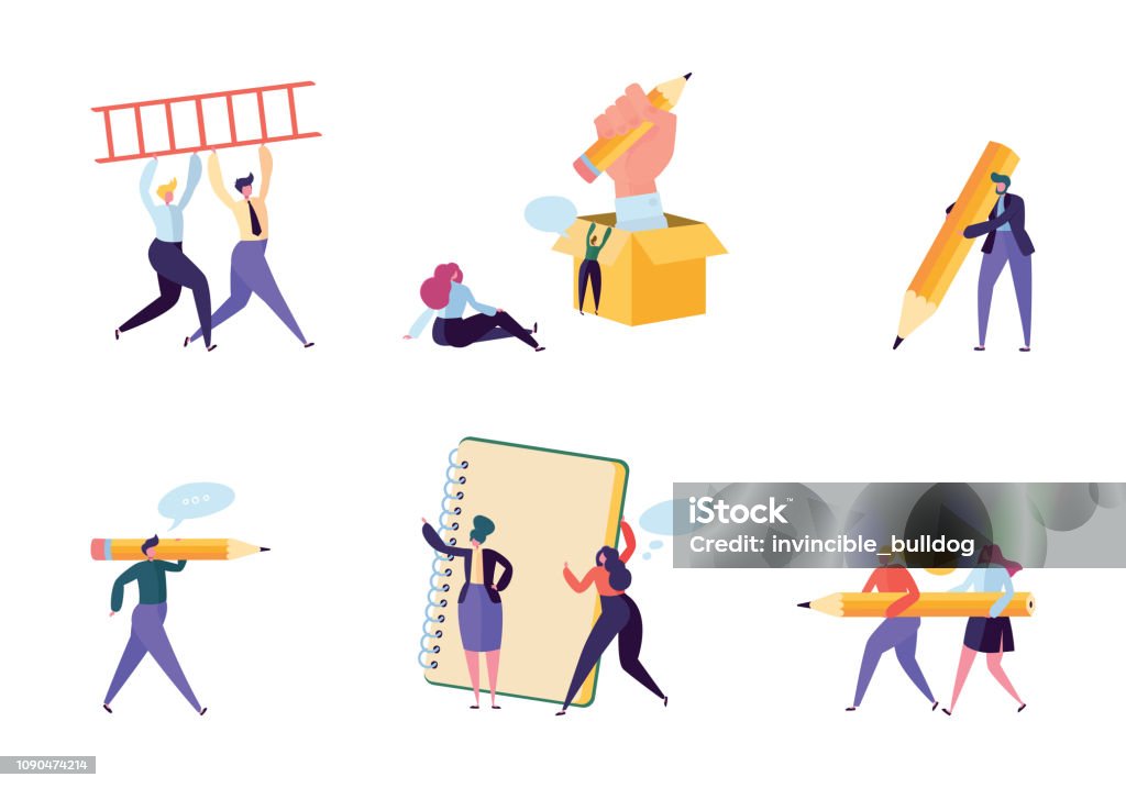 Creative Copywriter People Business Character Set Writer Team Draw Pencil  In Notebook Hipster Freelancer Employee Success Career Man Corporate  Coworking Flat Cartoon Vector Illustration Stock Illustration - Download  Image Now - iStock