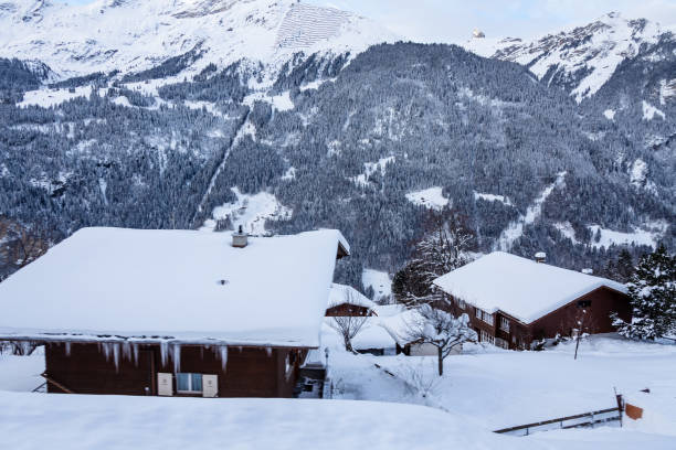 istock a cold, snowy village in Switzerland 1090474486